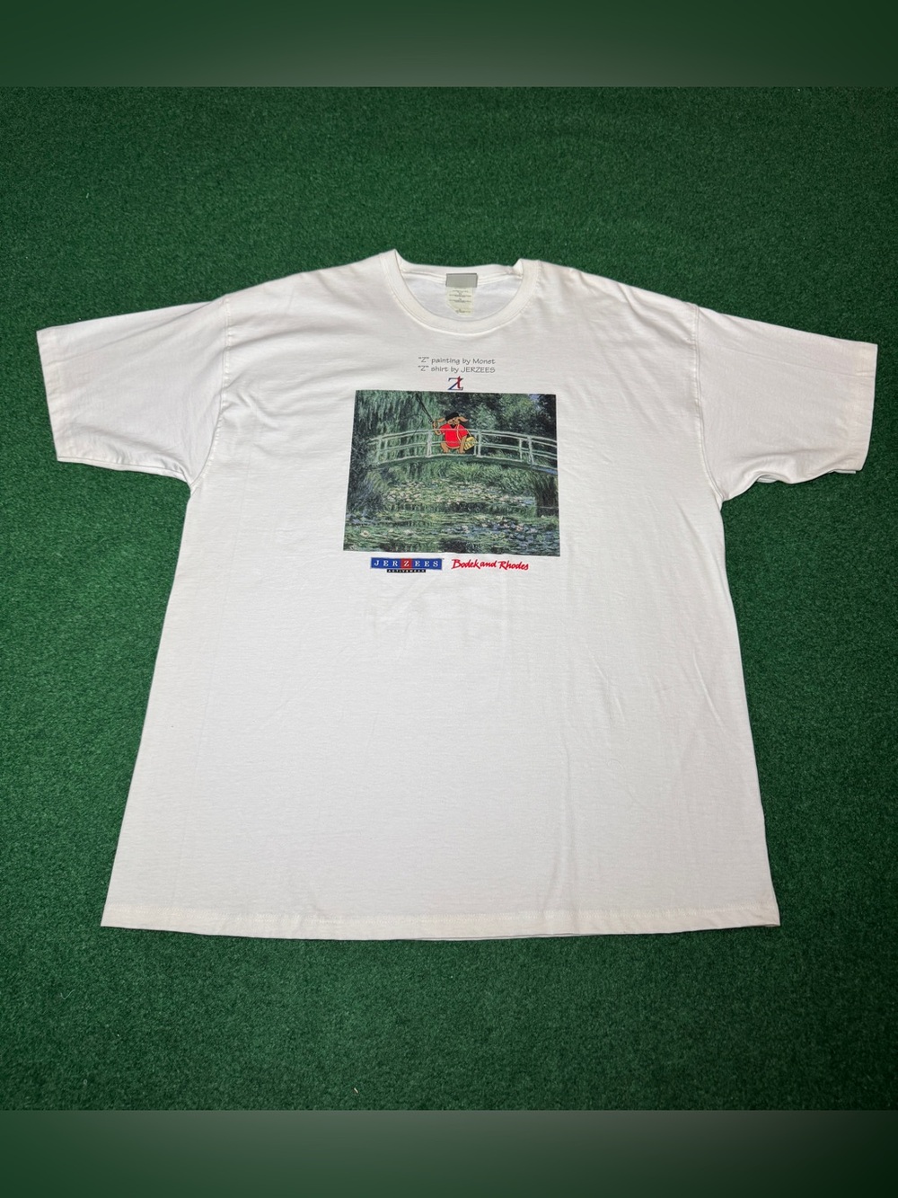 Monet Bridge Over Pond Art Tee Vintage T Shirt XL Bodek Rhodes 90s RARE Promo